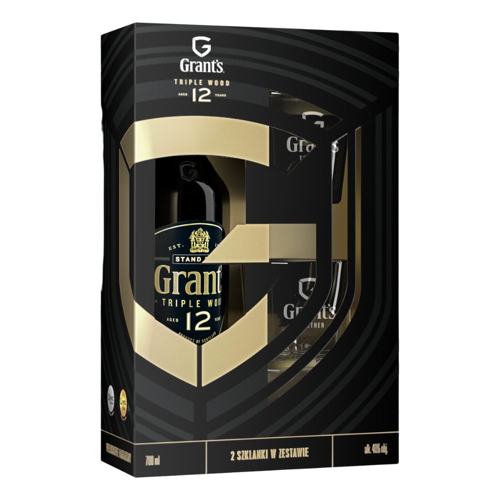 Whisky Grant's 12YO Triple Wood + 2 szklanki 40% 700 ml